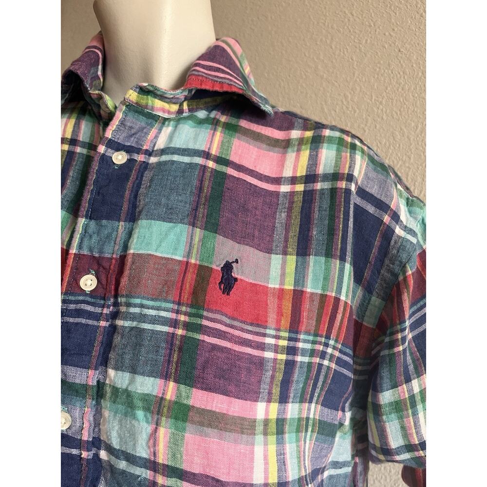 Polo Ralph Lauren Linen Madras Plaid Tunic Shirt Dress Cover Up Size 4 Coastal - Picture 4 of 16
